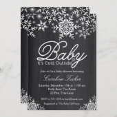 ベビー,黒板のベビーシャワーの外は寒い 招待状 (正面/裏面)