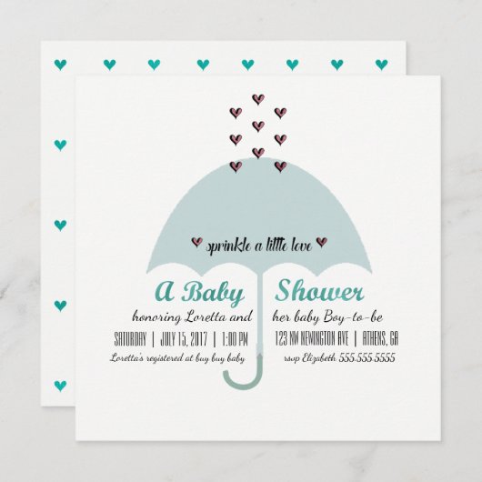 ベビー& CO青とピンクのベビーシャワースプリンクパーティー 招待状 (正面/裏面)