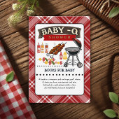 ベビー-Q赤市松模様にと黒グリル赤ちゃんシャワー エンクロージャーカード