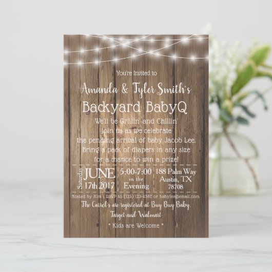 ベビー-Q BBQウッドベビーシャワー素朴男女兼用を使用 招待状 (スタンド正面)