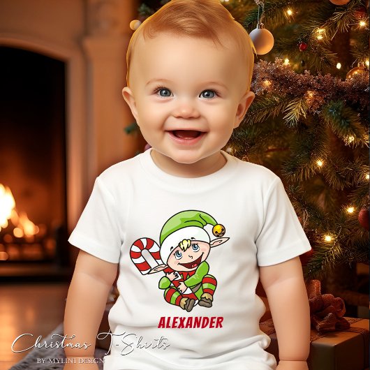 ベビー`sクリスマス小妖精や小人キャンディケーンクリスマス ベビーTシャツ