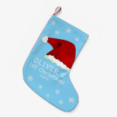 ベビー`s初めてのクリスマスサンタハットスノーフレークブルー スモールクリスマスストッキング (正面 (吊り時))