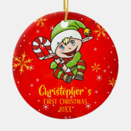 ベビー`s初めてのクリスマス小妖精や小人キャンディーサトウキビレッド セラミックオーナメント