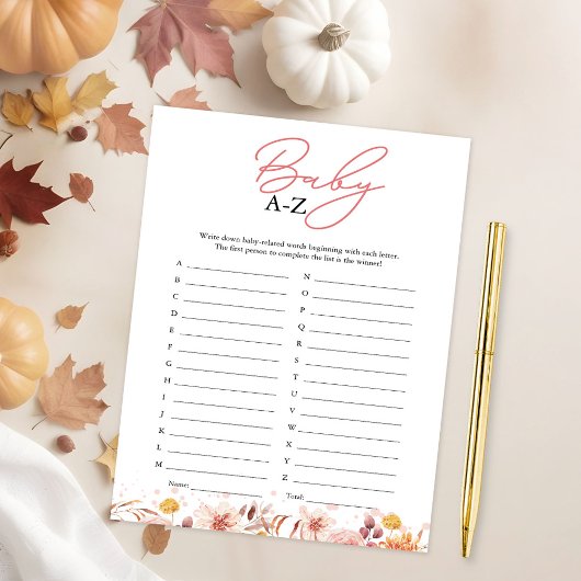 ベビーA-Zゲーム秋ベビーシャワー 招待状