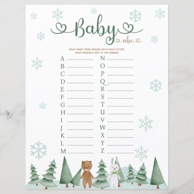 ベビーAbcキュートベアーバニーウィンター動物テーマゲーム (正面)