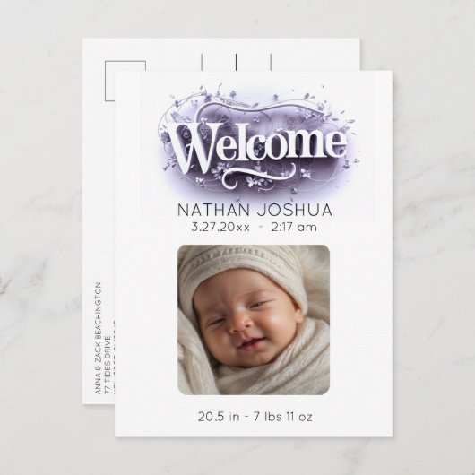 *~*ベビーAP79生まれたばかりの誕生発表写真 案内ポストカード (正面/裏面)