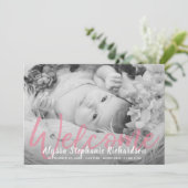 ベビーB&Wピンク写真ウェルカム誕生のお知らせ 招待状 (スタンド正面)