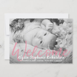 ベビーB&Wピンク写真ウェルカム誕生のお知らせ 招待状