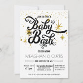 ベビーBash招待状|黒、白、金ゴールド 招待状 (正面)