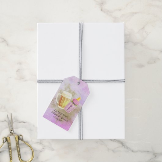 ベビーBBQとビール |屋外シャワーテーマ ギフトタグ (より糸付き)