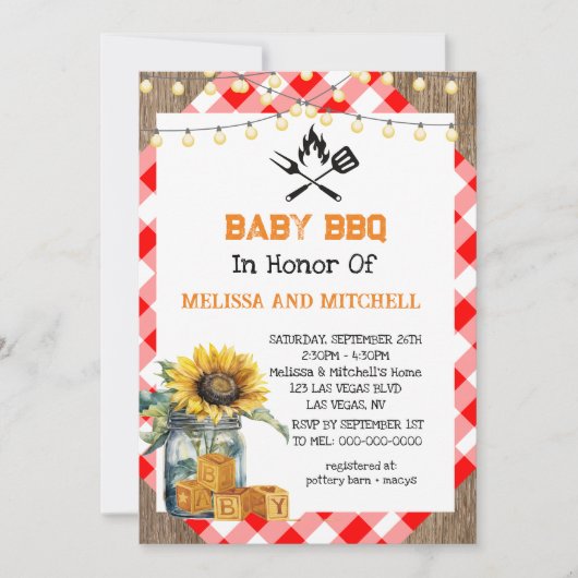 ベビーBBQカップルベビーシャワーテーマ 招待状 (正面)