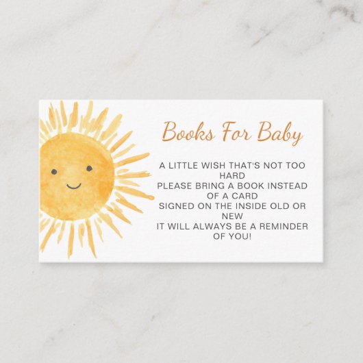 ベビーBoho Sunshine Sun Baby Shower用の本 エンクロージャーカード (正面)