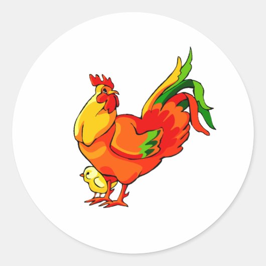 ベビーchick.png付きルースターグリーンテール ラウンドシール (正面)