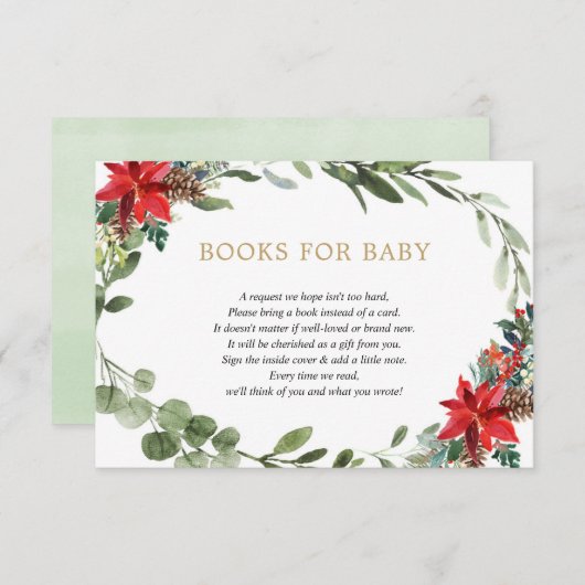 ベビーencのためのクリスマスフローラ赤い緑の金ゴールド本 エンクロージャーカード (正面/裏面)