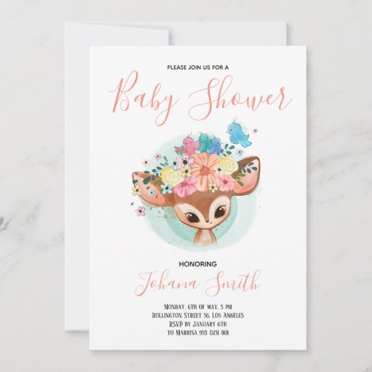 ベビーFAWNかわいい赤ちゃんシャワー招待状 招待状 (正面)