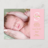 ベビーGirI誕生統計モノグラム写真ありがとう ポストカード (正面)