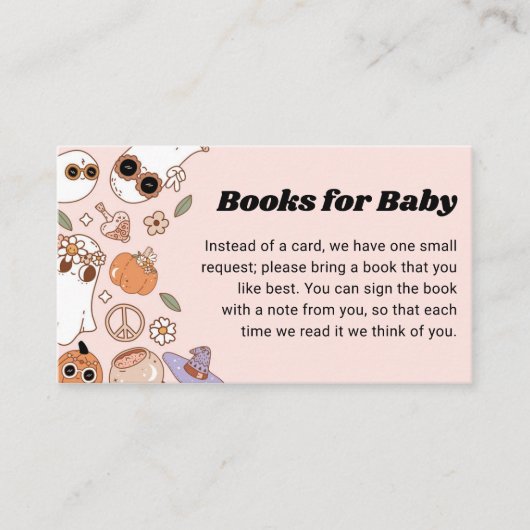 ベビーGroovyハロウィーン幽霊ベビーシャワー用の本 エンクロージャーカード (正面)