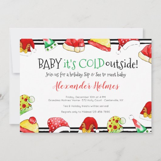 ベビーIt's Cold Outside Holiday Sip and See 招待状 (正面)