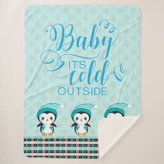 ベビーIts Cold Outside Mint Green Penguin Blanket シェルパブランケット (正面)
