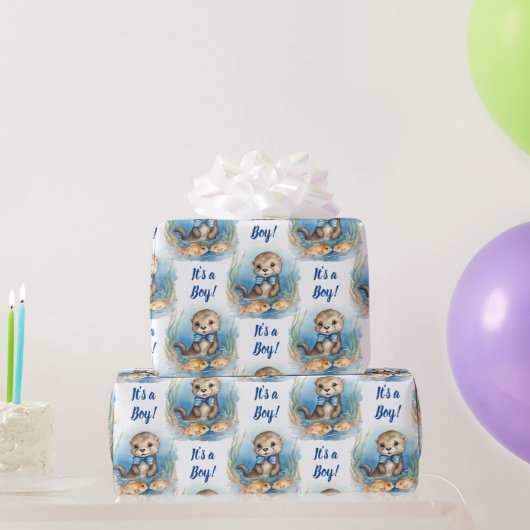 ベビーOtter Its a Boy Baby Shower ラッピングペーパー (パーティーギフト)