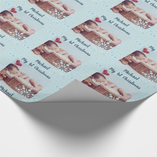 ベビーPHOTO GiftWrap - 1st Christmas Snowflaks ラッピングペーパー (角)