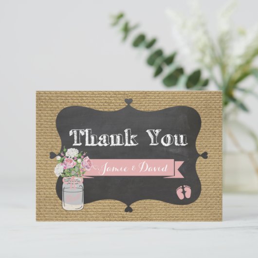 ベビーQのシャワーのバーラップのメーソンジャーのサンキューカード サンキューカード (スタンド正面)