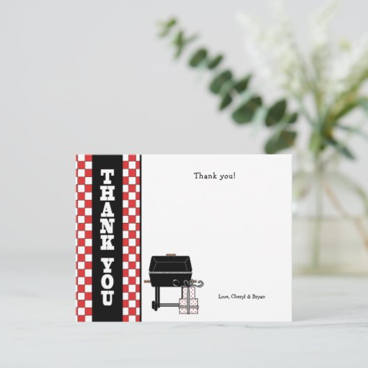 ベビーQのベビーシャワーはノートBBQ感謝していしています サンキューカード (スタンド正面)