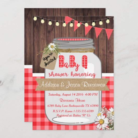 ベビーQのメーソンジャーのベビーシャワーの招待状BBQ 招待状 (正面/裏面)
