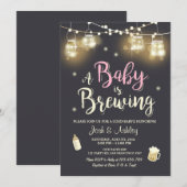 ベビーQの招待ピンクの女の子を醸造している男女共学BBQのベビー 招待状 (正面/裏面)