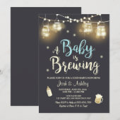 ベビーQの招待男女共学BBQのベビーの醸造の男の子の青 招待状 (正面/裏面)