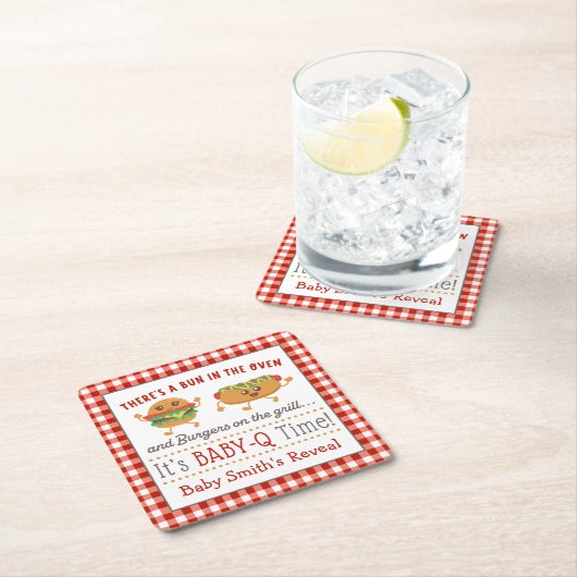 ベビーQをテーマにしたジェンダーがナプキンを明らかにする スクエアペーパーコースター (インサイチュ)