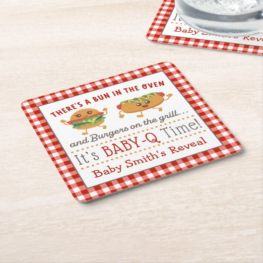 ベビーQをテーマにしたジェンダーがナプキンを明らかにする スクエアペーパーコースター (アングル)