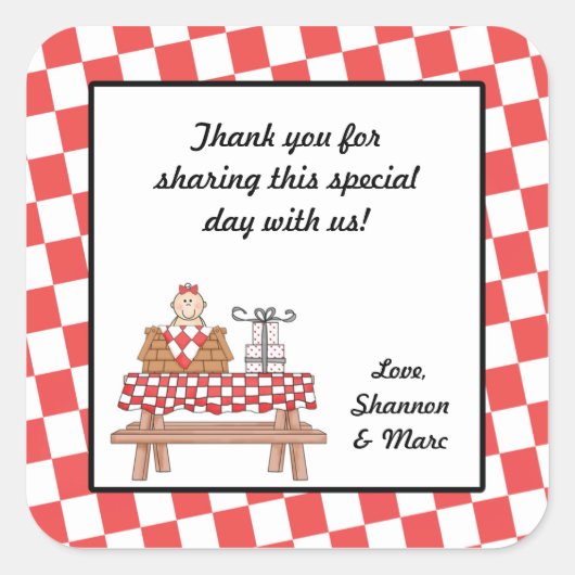 ベビーQガールシャワーお気に入りステッカーBBQバーベキュー スクエアシール (正面)