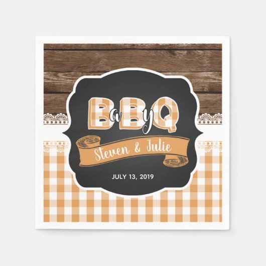 ベビーQシャワーナプキン – オレンジ スタンダードカクテルナプキン (正面)