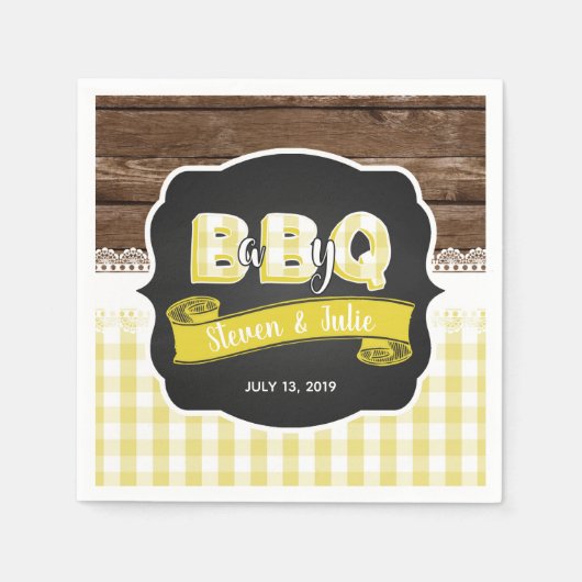 ベビーQシャワーナプキン – 黄 スタンダードカクテルナプキン (正面)