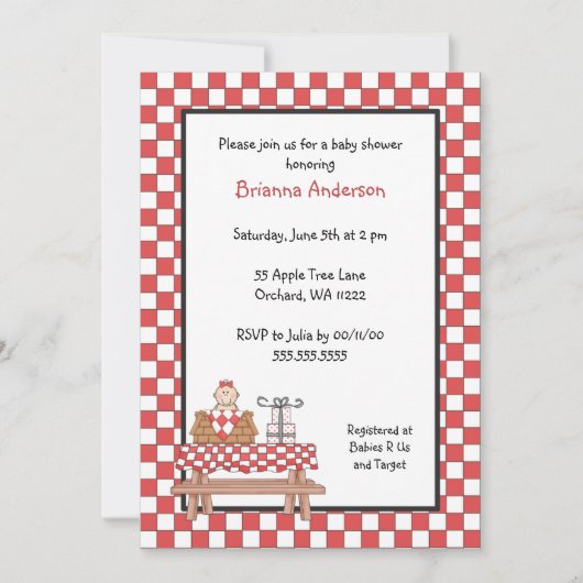 ベビーQシャワー招待状ガール（薄い肌） 招待状 (正面)