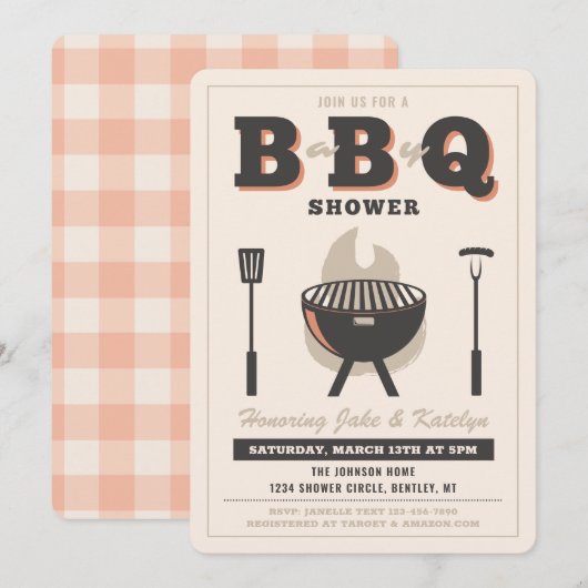 ベビーQシャワー招待状 |ピーチベビーQ 招待状 (正面/裏面)