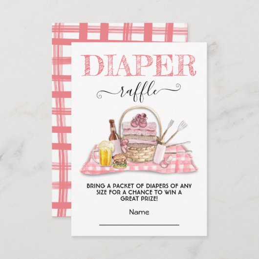 ベビーQバーベキューシャワーピンクおむつラッフルカード 招待状 (正面/裏面)