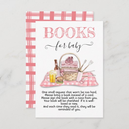 ベビーQバーベキューシャワーピンクブックスベビーカード 招待状 (正面/裏面)