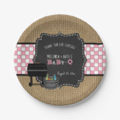 ベビーQベビーシャワーデコール、素朴な黒板+ピンク ペーパープレート (正面)
