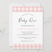 ベビーQベビーシャワーバーベキュー市松模様にガールピンク 招待状 (正面)