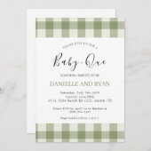 ベビーQベビーシャワーバーベキュー市松模様にセージグリーン 招待状 (正面/裏面)