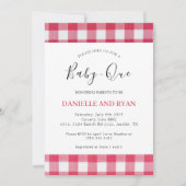 ベビーQベビーシャワーバーベキュー市松模様に赤カップル 招待状 (正面)