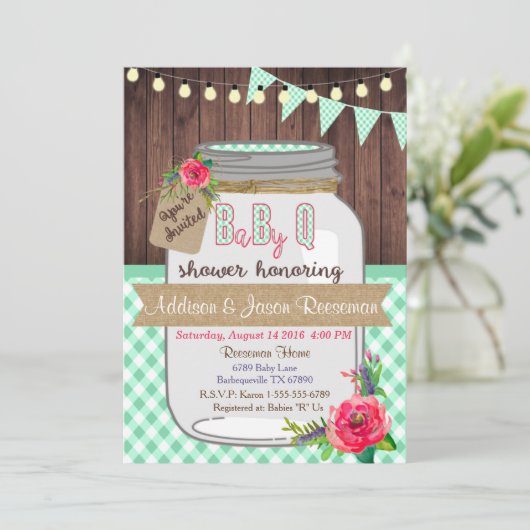 ベビーQメイソンジャーブベイビーシャワー招待状BBQ 招待状 (スタンド正面)