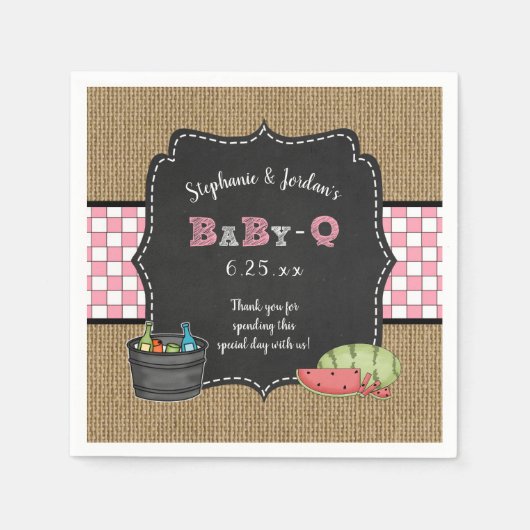 ベビーQ女の子の赤ちゃんシャワーのデカールbbq babyq スタンダードカクテルナプキン (正面)