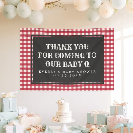 ベビーQ赤い格子模様の赤いシャワーへようこそ 横断幕