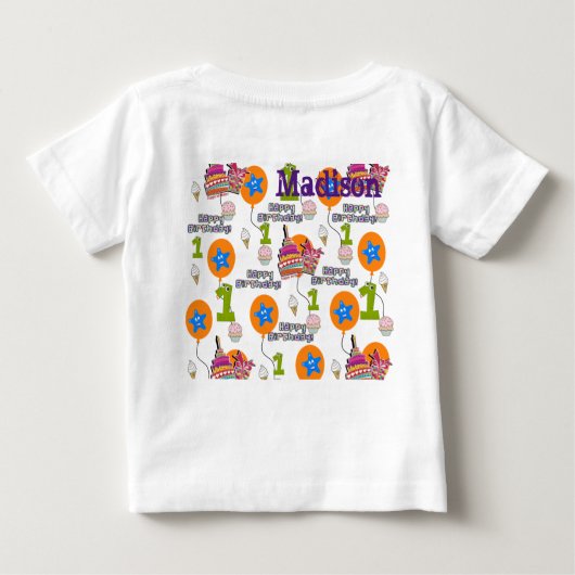 ベビーTシャツ#1第1誕生日ハッピーバースデー ベビーTシャツ (裏面)