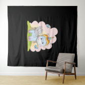 ベビーUnicorn蝶の背景水色 タペストリー (インサイチュ(横))