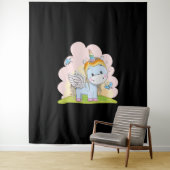 ベビーUnicorn蝶の背景水色 タペストリー (インサイチュ)