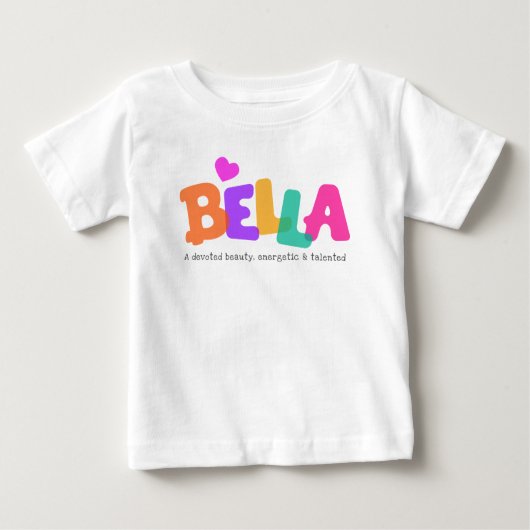 ベラの名前は女の子のバブル文字のアパレルを意味する ベビーTシャツ (正面)